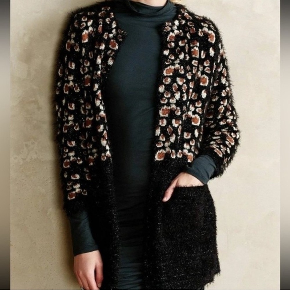 Anthropologie La Fee Verte Leopard Eyelash Cardigan